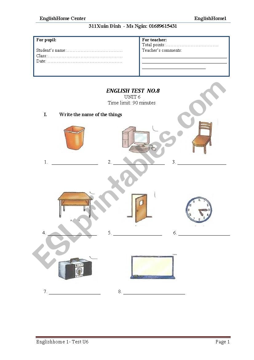 classroom things worksheet