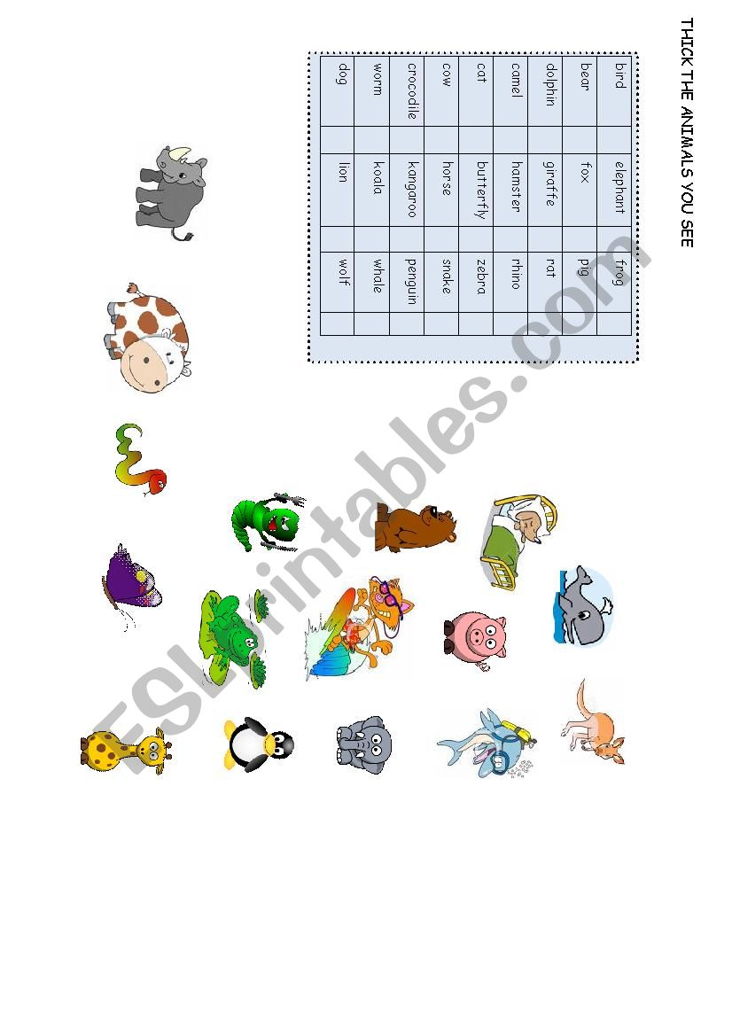 Animals worksheet