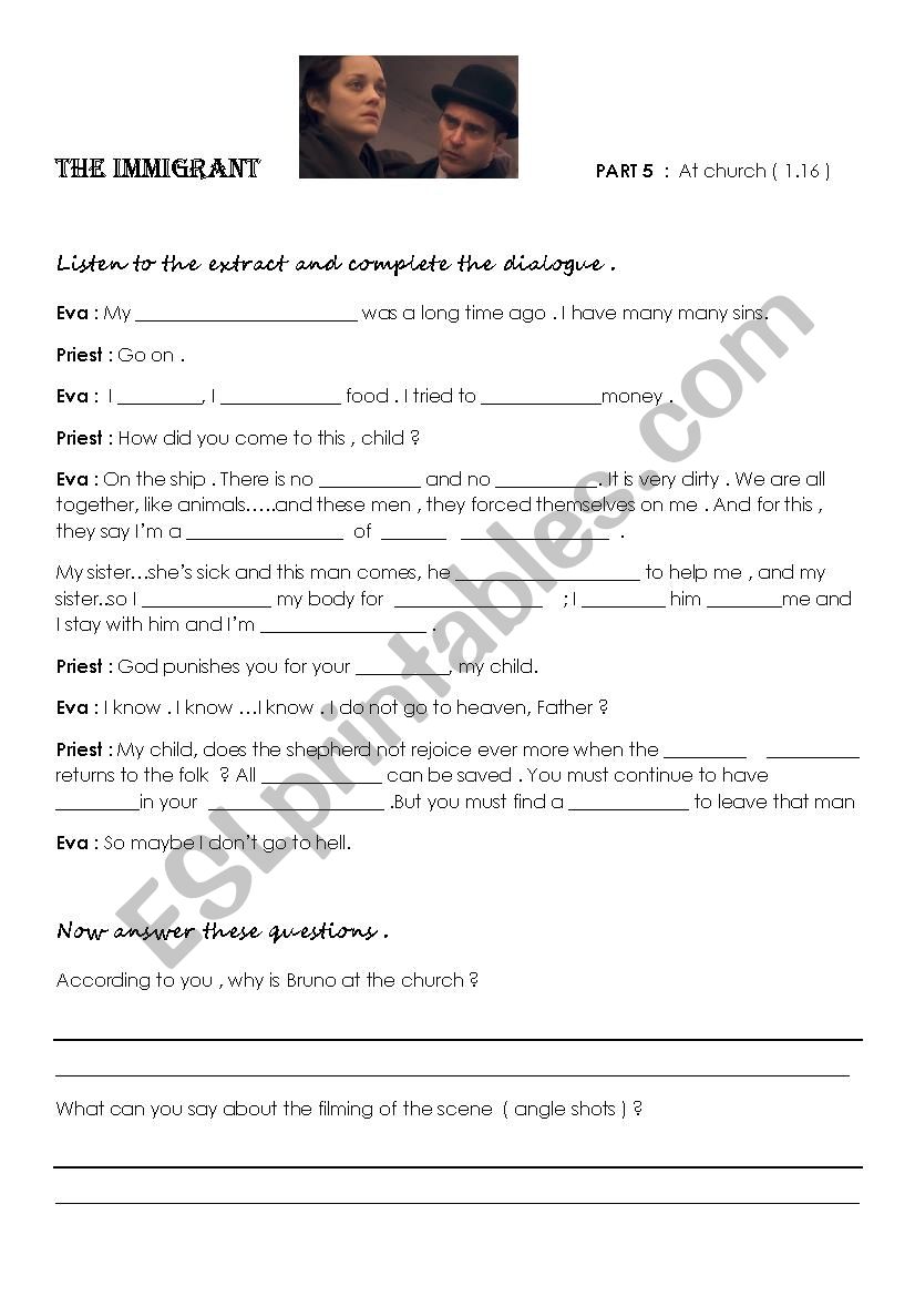 THE IMMIGRANT ( movie ) worksheet