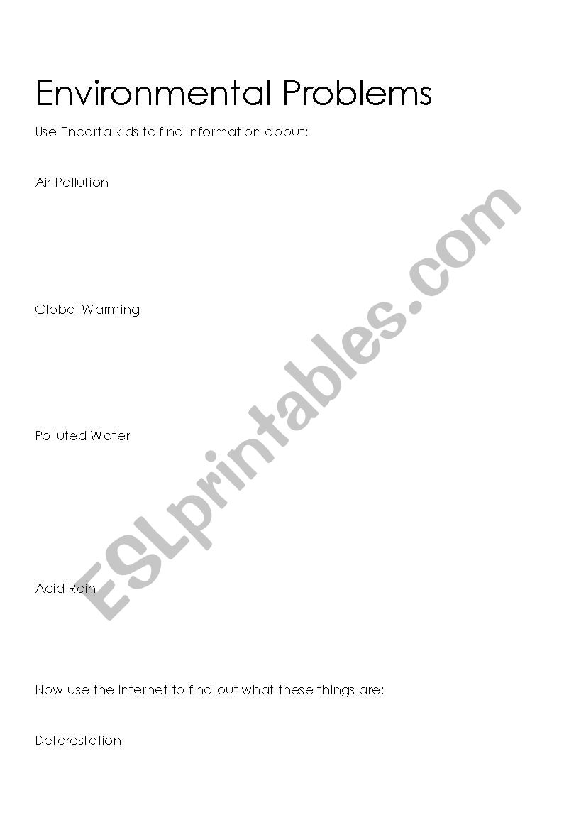 Environmental Problems worksheet