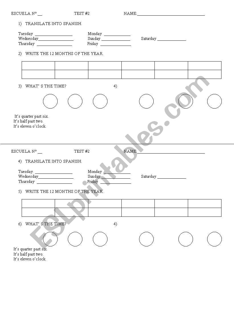 days, months and the time worksheet