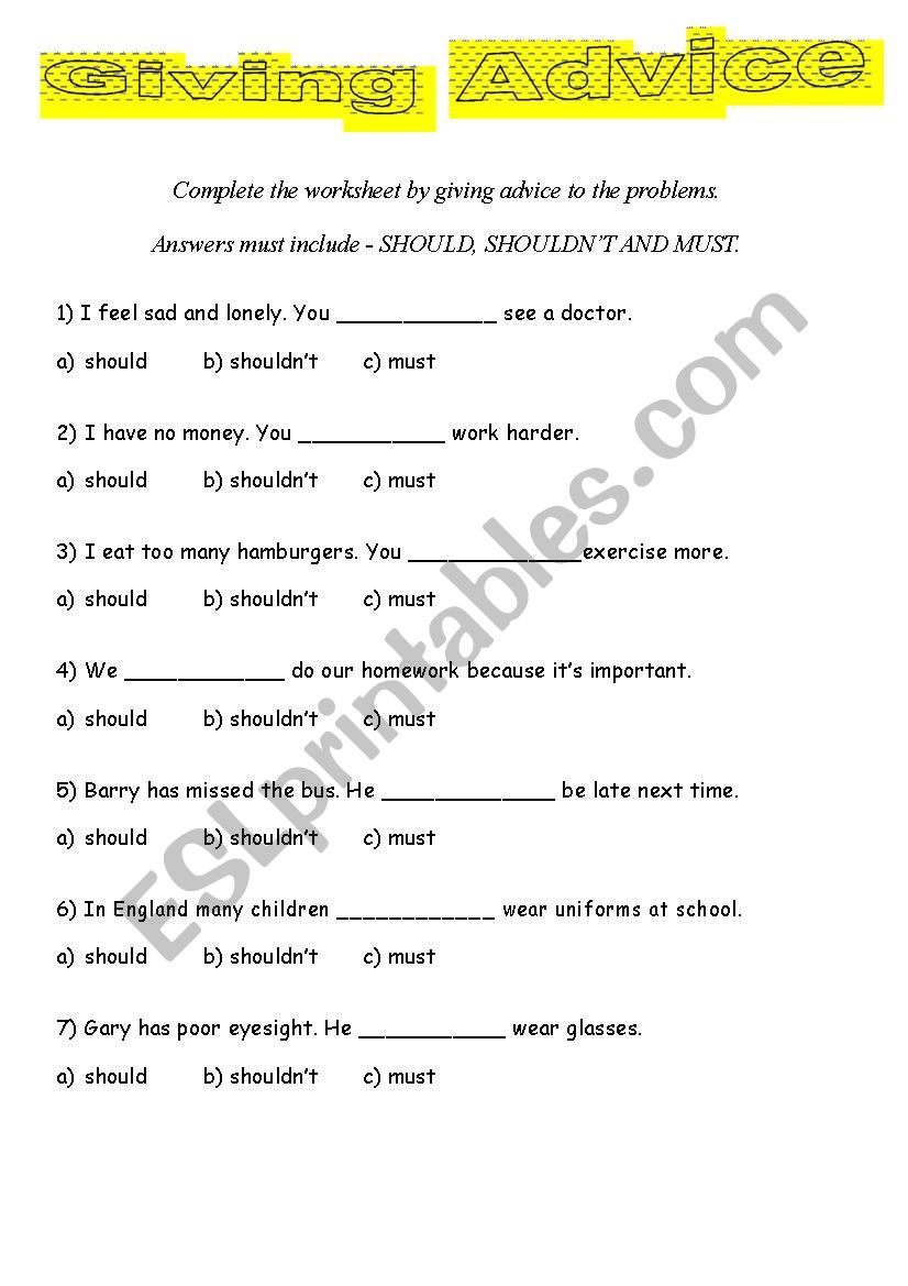 Giving Advice  worksheet