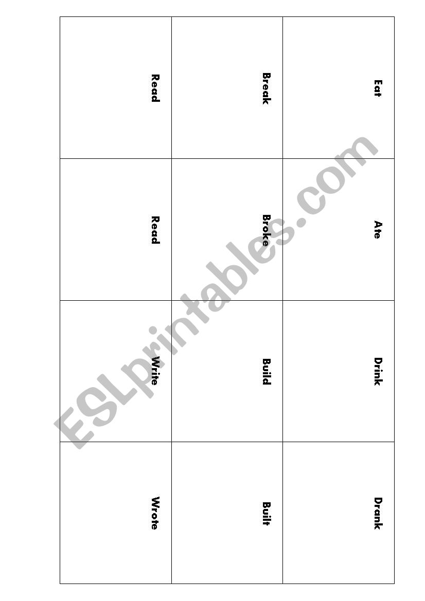 Irregular verbs flashcards worksheet