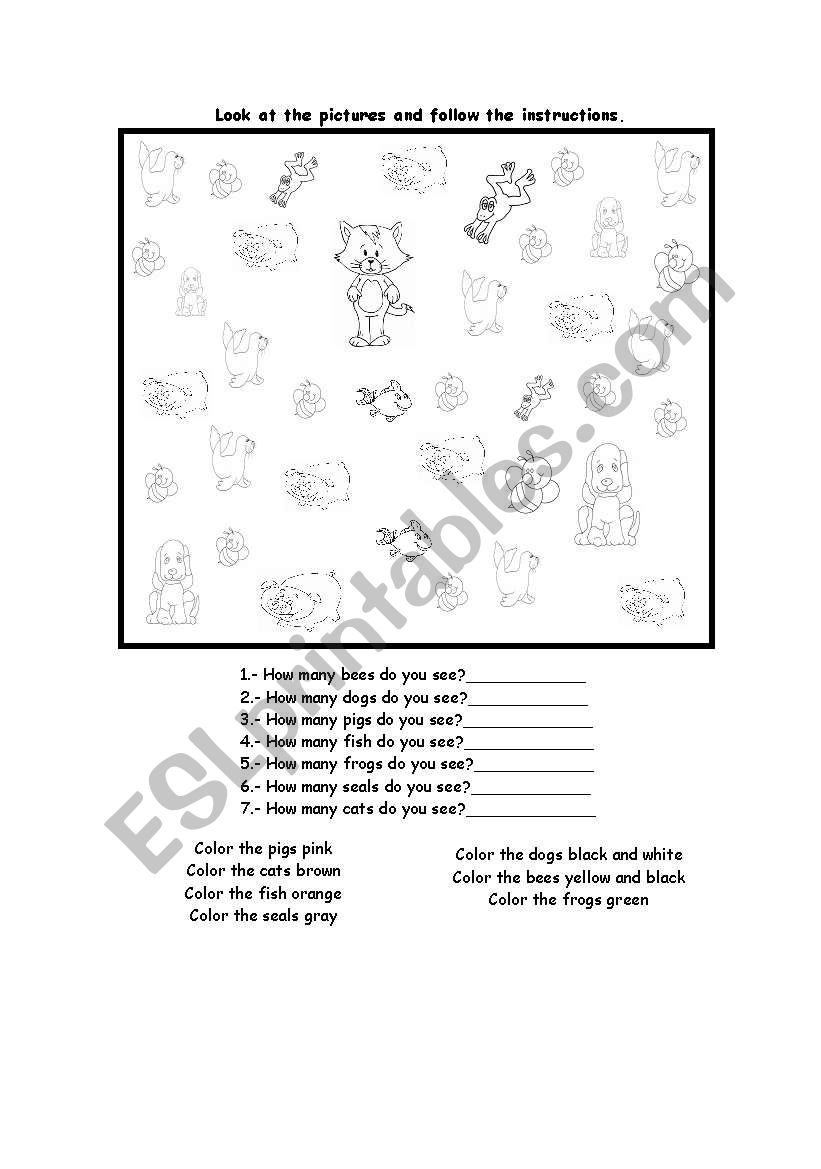 animals and numers worksheet
