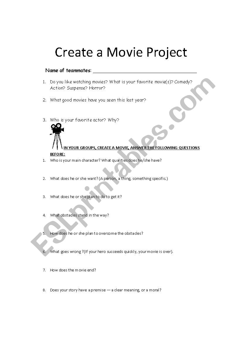 Create a movie - project worksheet