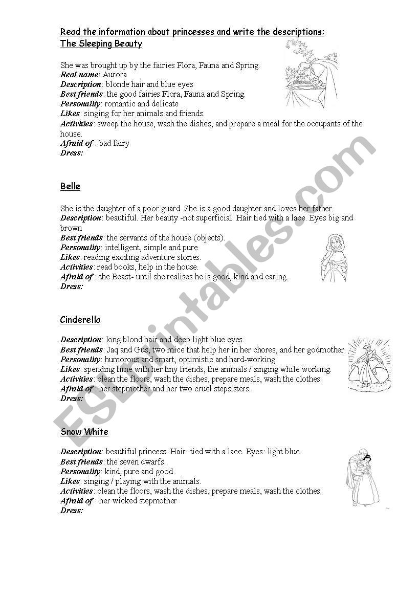 Princesses worksheet