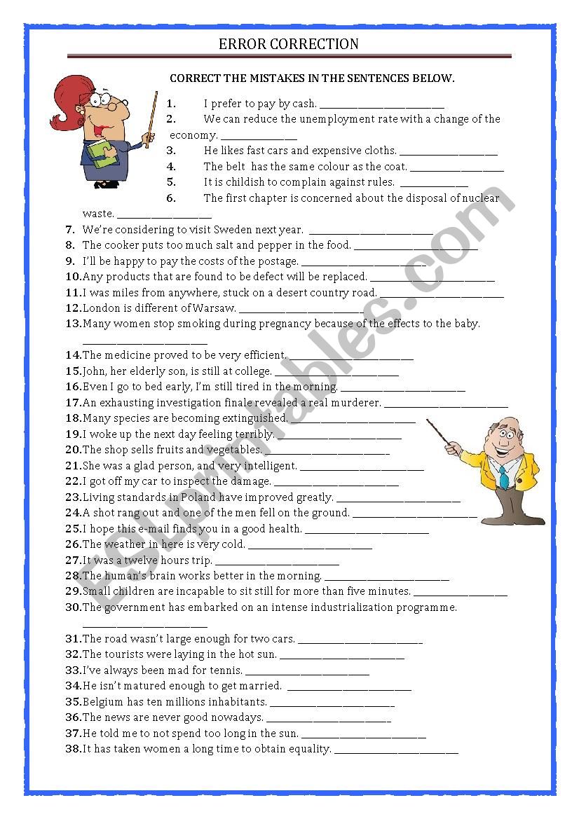 ERROR CORRECTING with a key worksheet