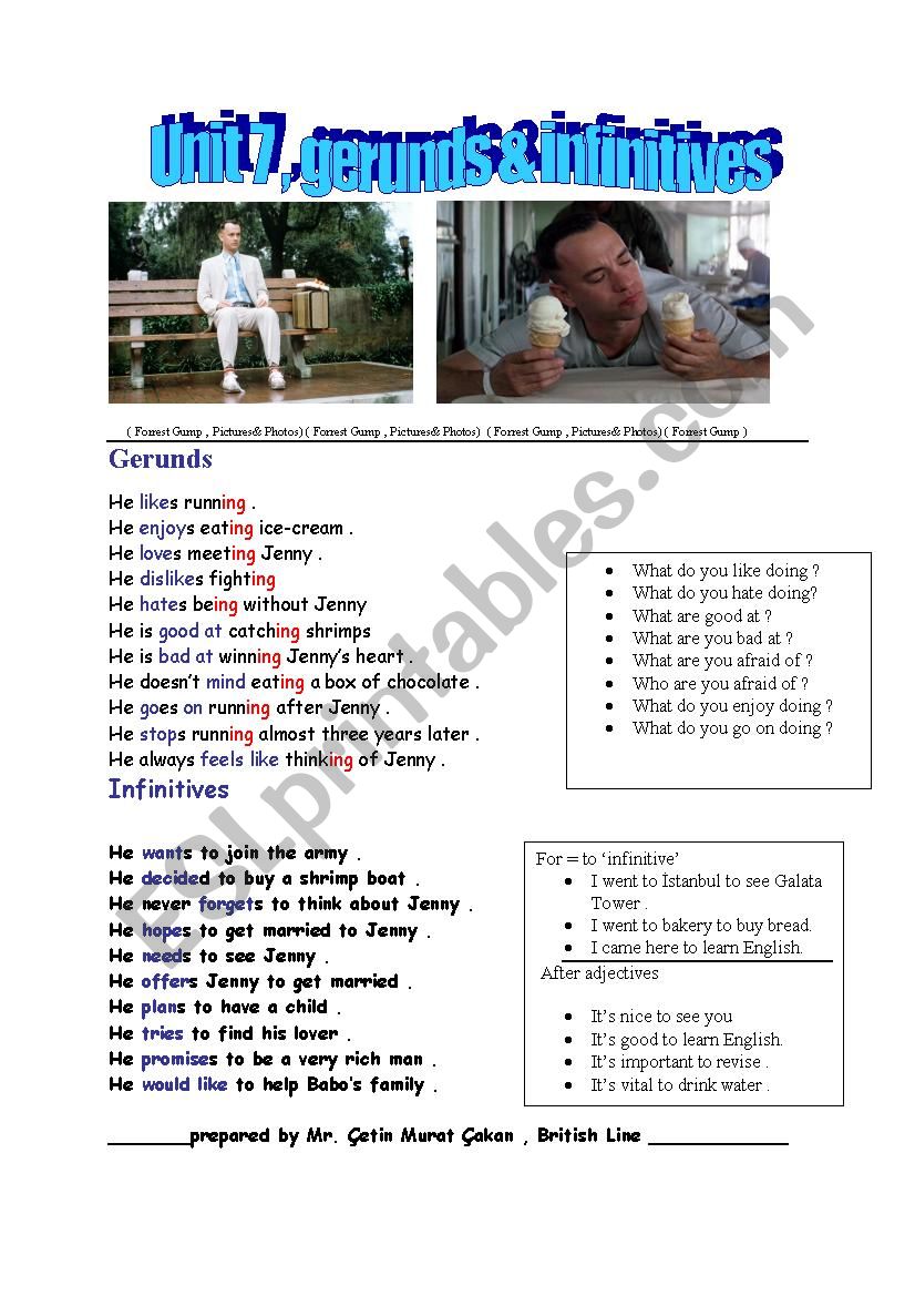 Infinitives and Gerunds  worksheet