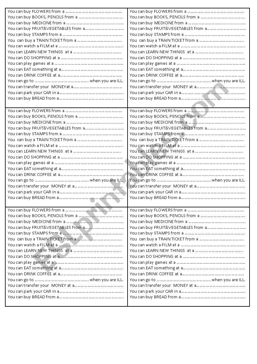 Places in town worksheet