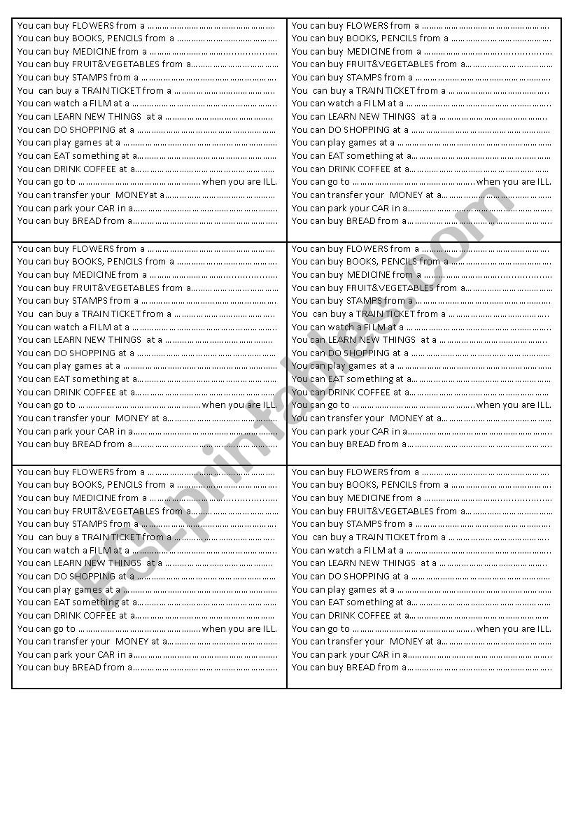 Places in town worksheet