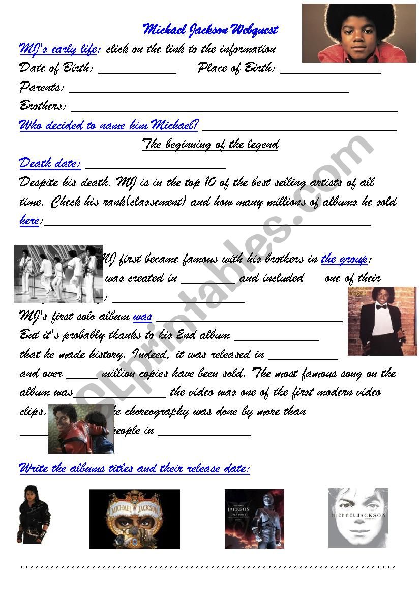 Michael Jackson webquest worksheet