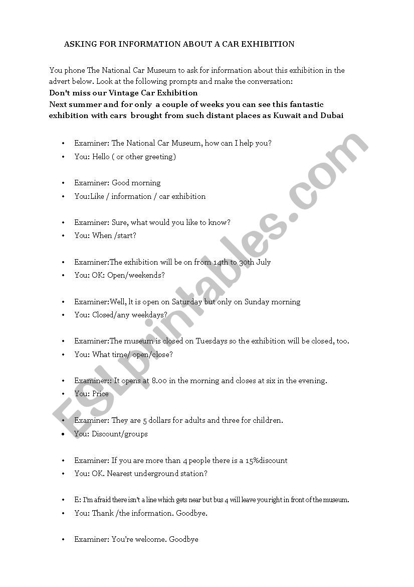 The Car Exhibition worksheet