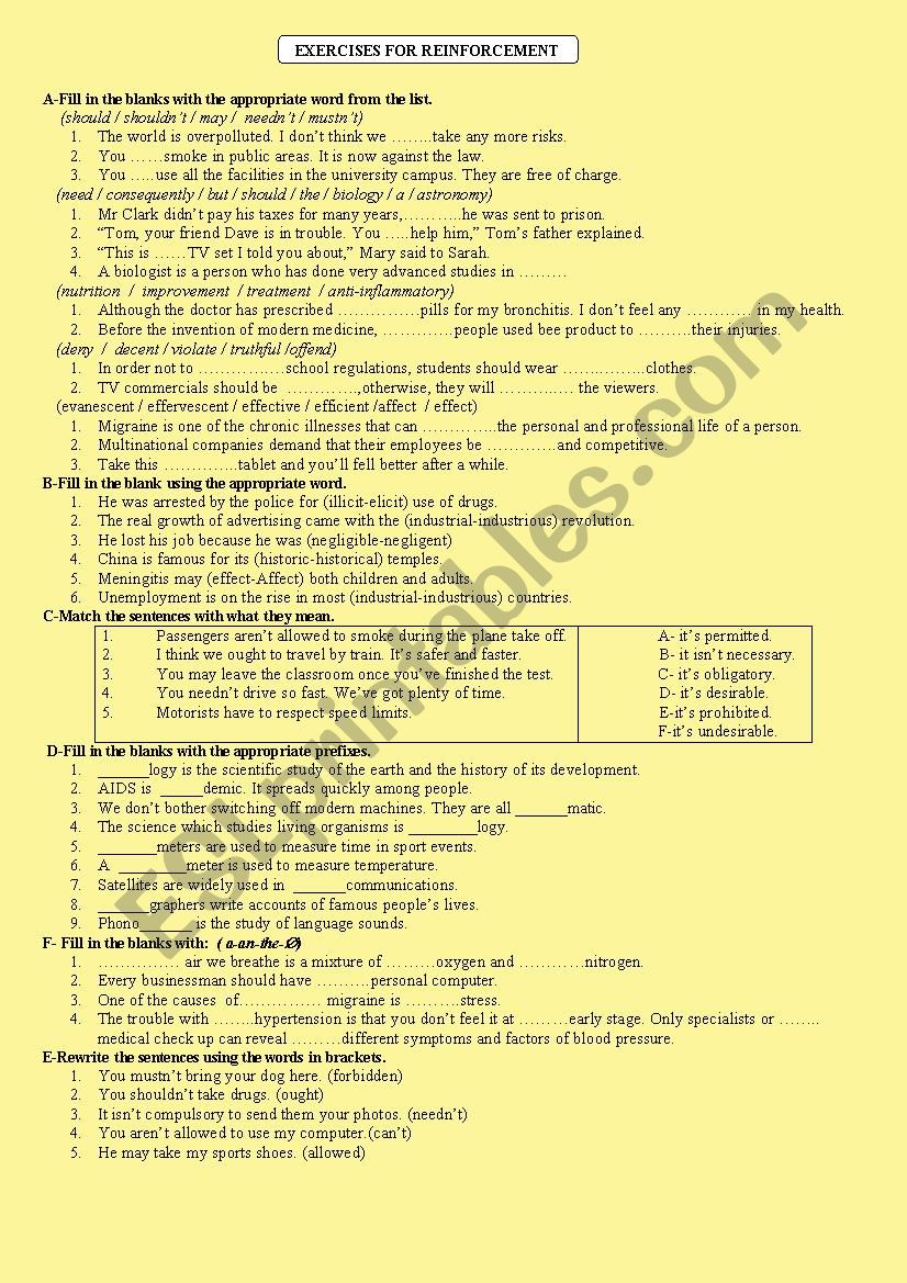 Reinforcement Exercises worksheet