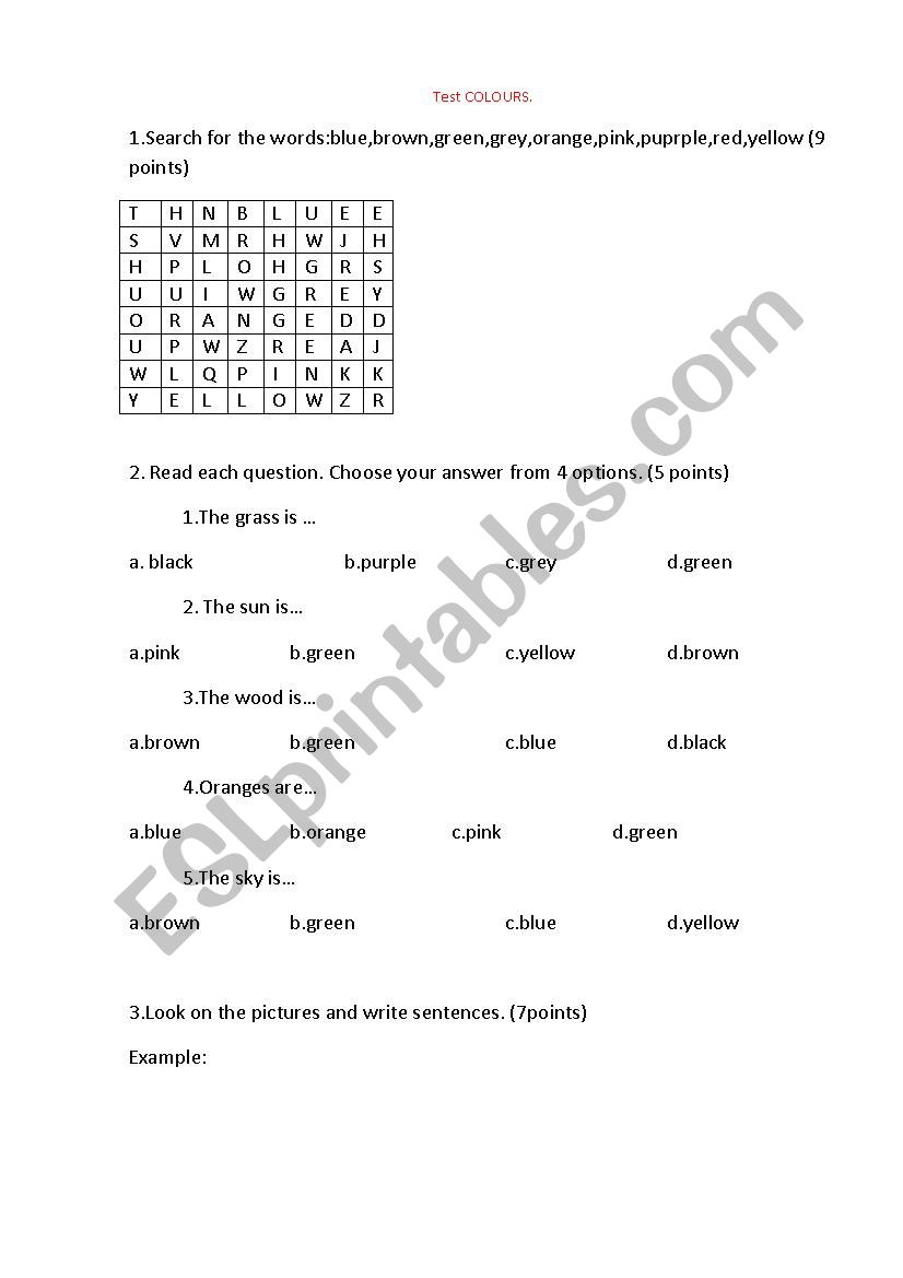 Test Colours worksheet
