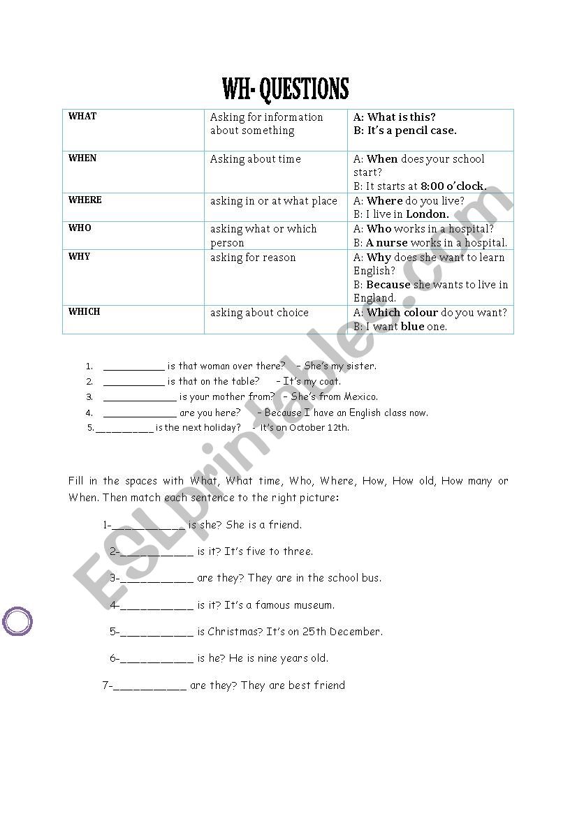 wh words and questions worksheet