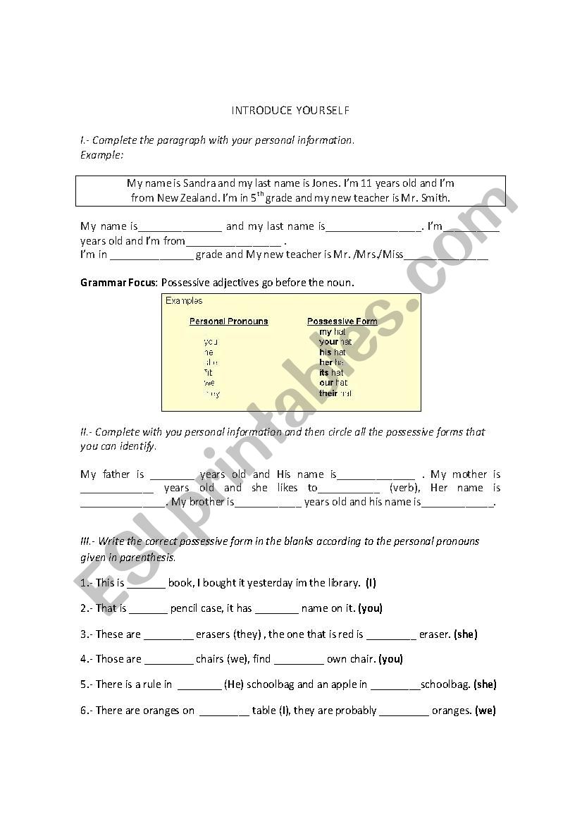 introduce yourself worksheet