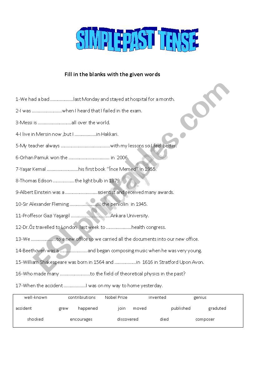 simple past tense worksheet