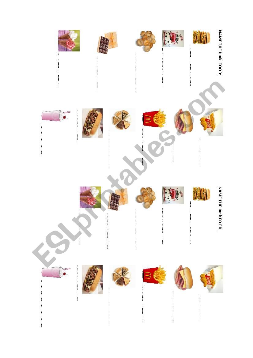 junk food worksheet