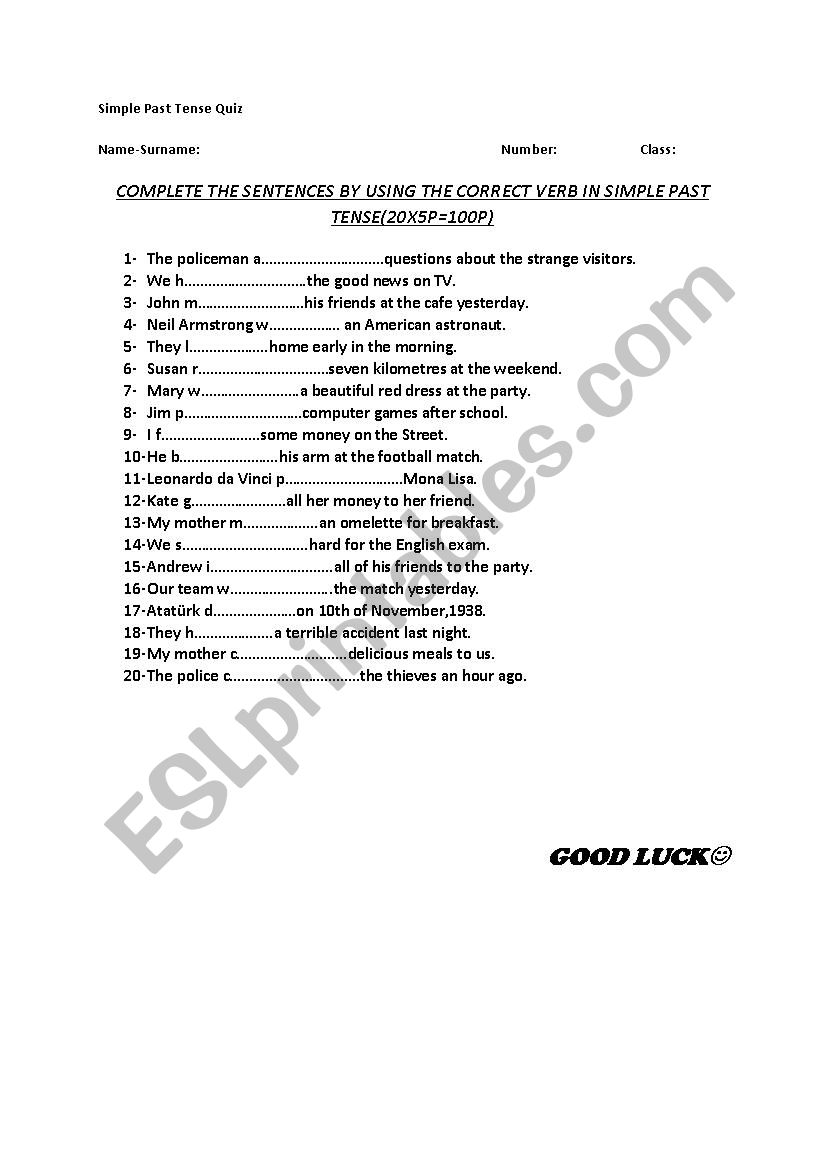 Simple Past Tense worksheet