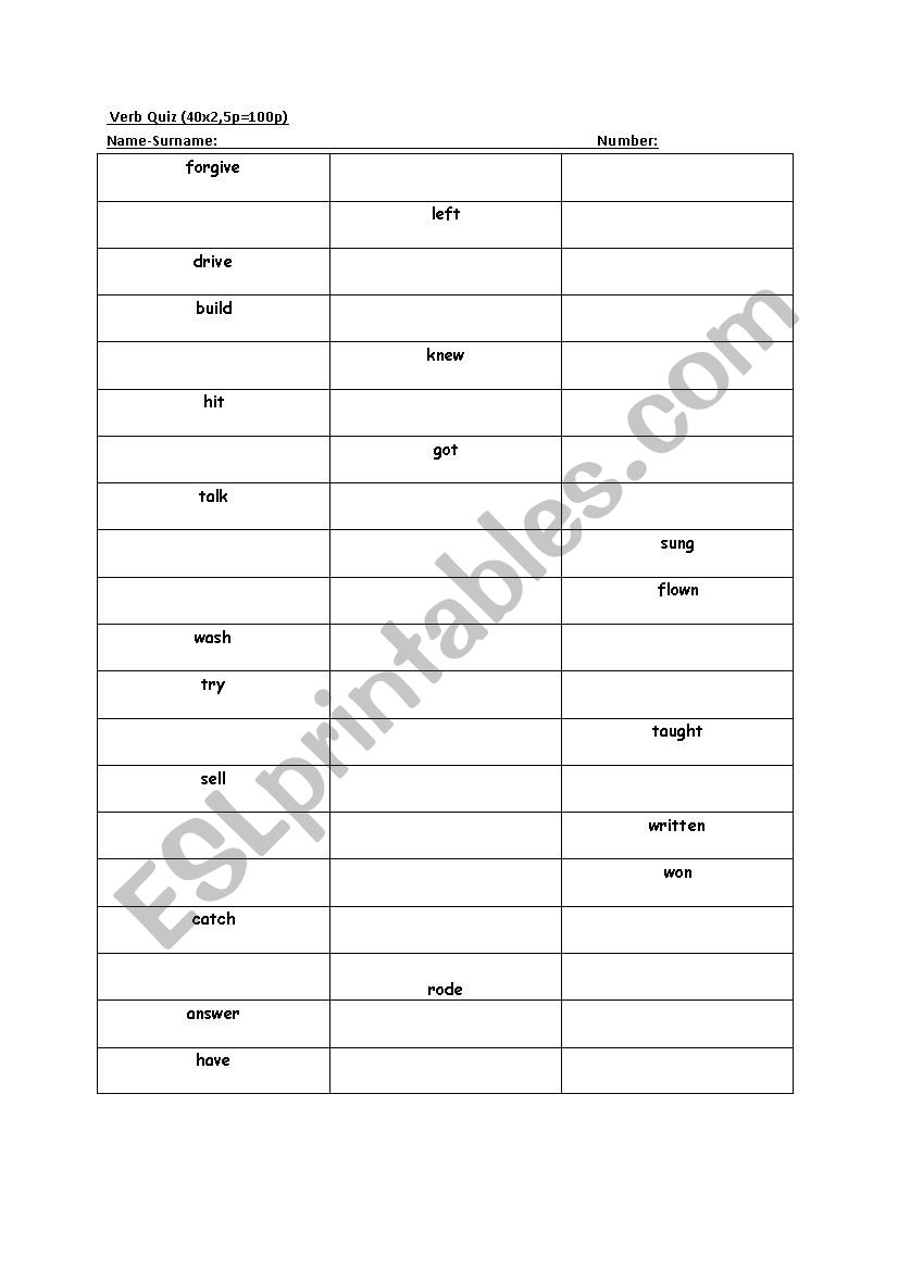 simple past verb quiz worksheet