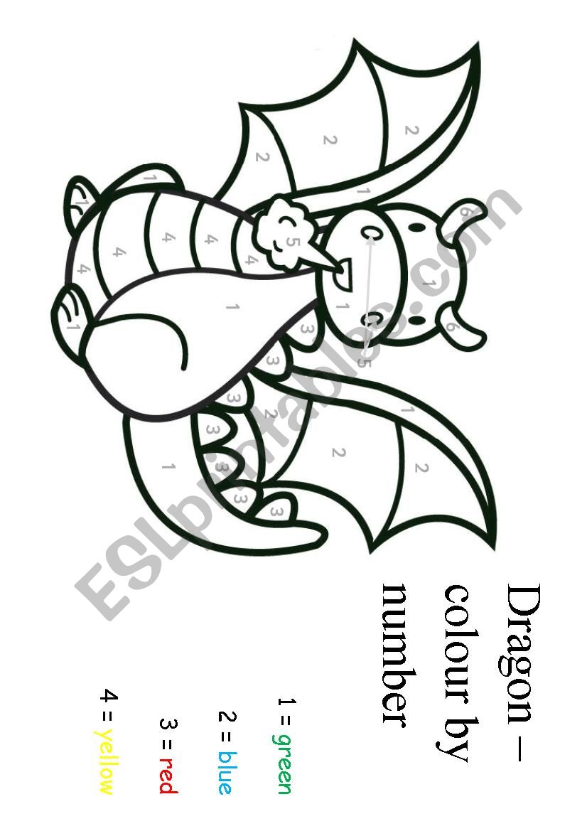 dragon - colour by number worksheet