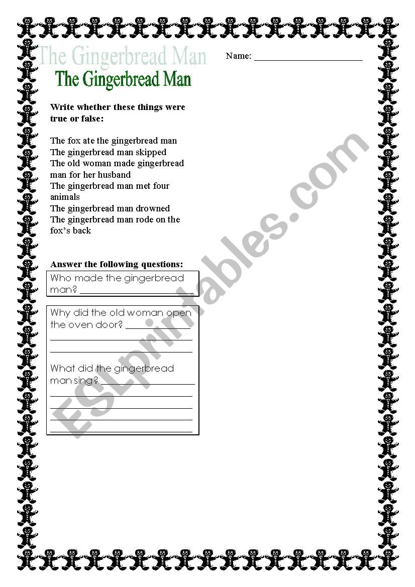 Books - The Gingerbread Man worksheet