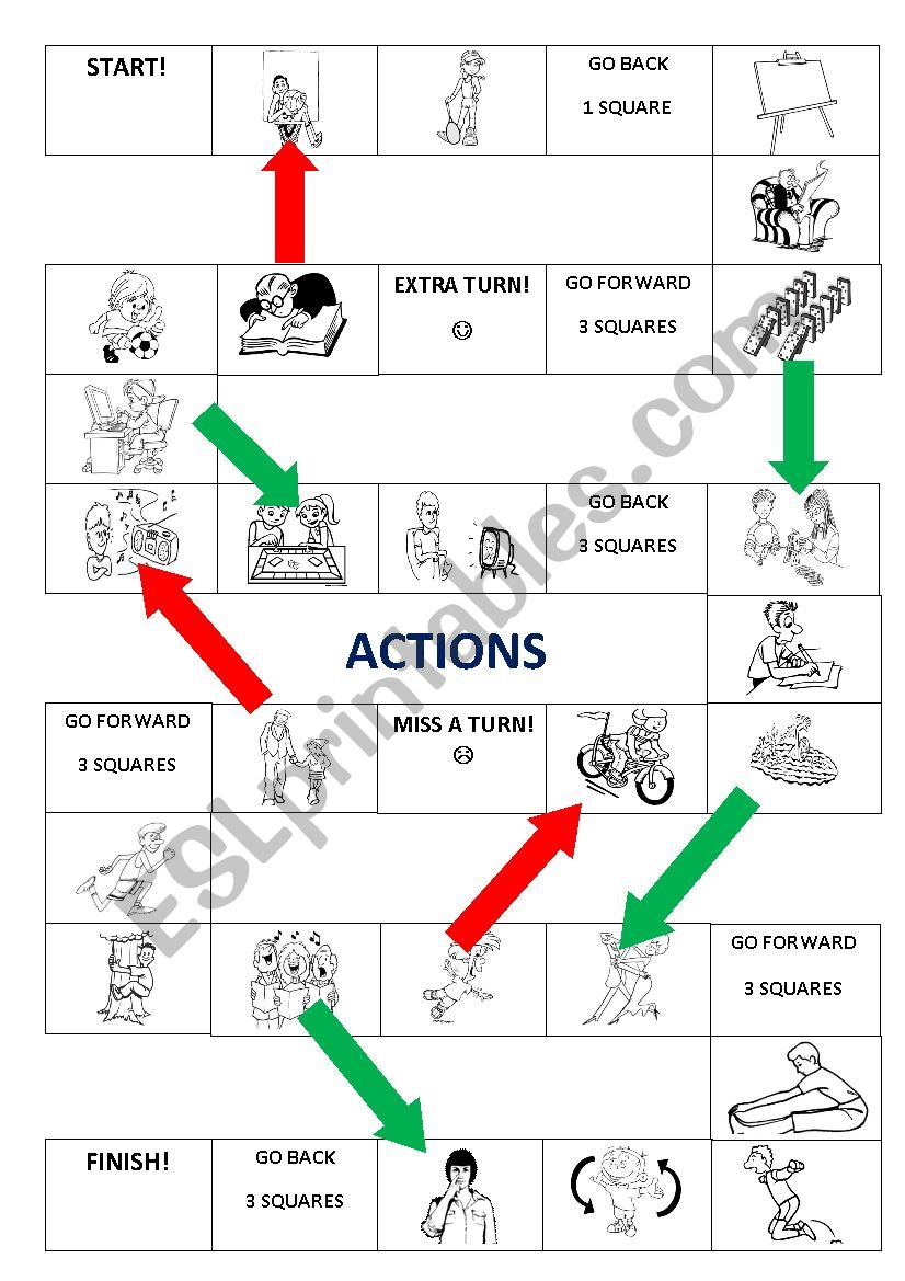 actions - board game worksheet