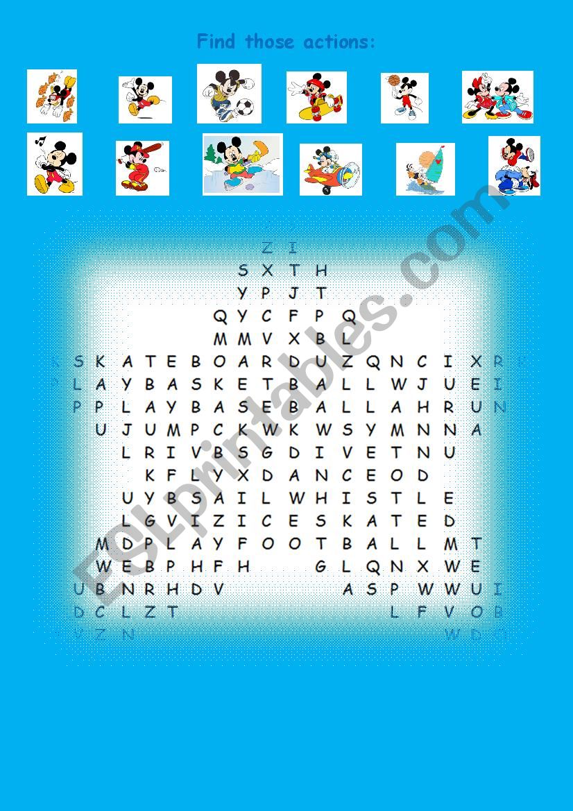 Fun with Mickey! Wordsearch worksheet
