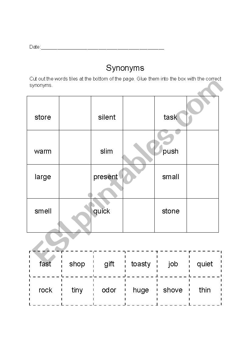 Synonyms worksheet