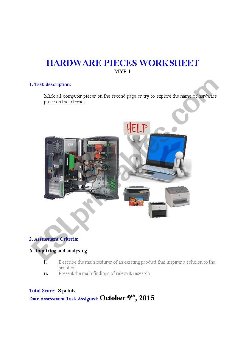 Hardware pieces worksheet worksheet