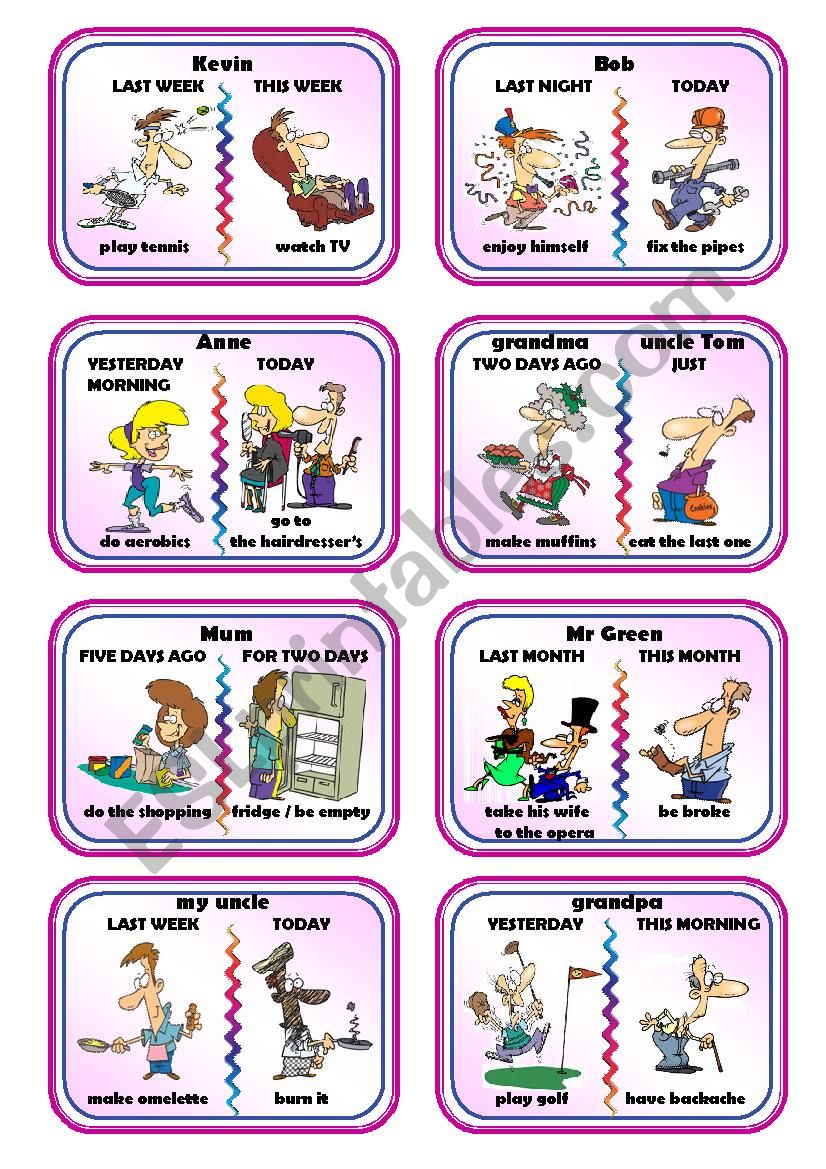 Past Simple Tense ESL Printable Speaking Activity Cards Tyello Com