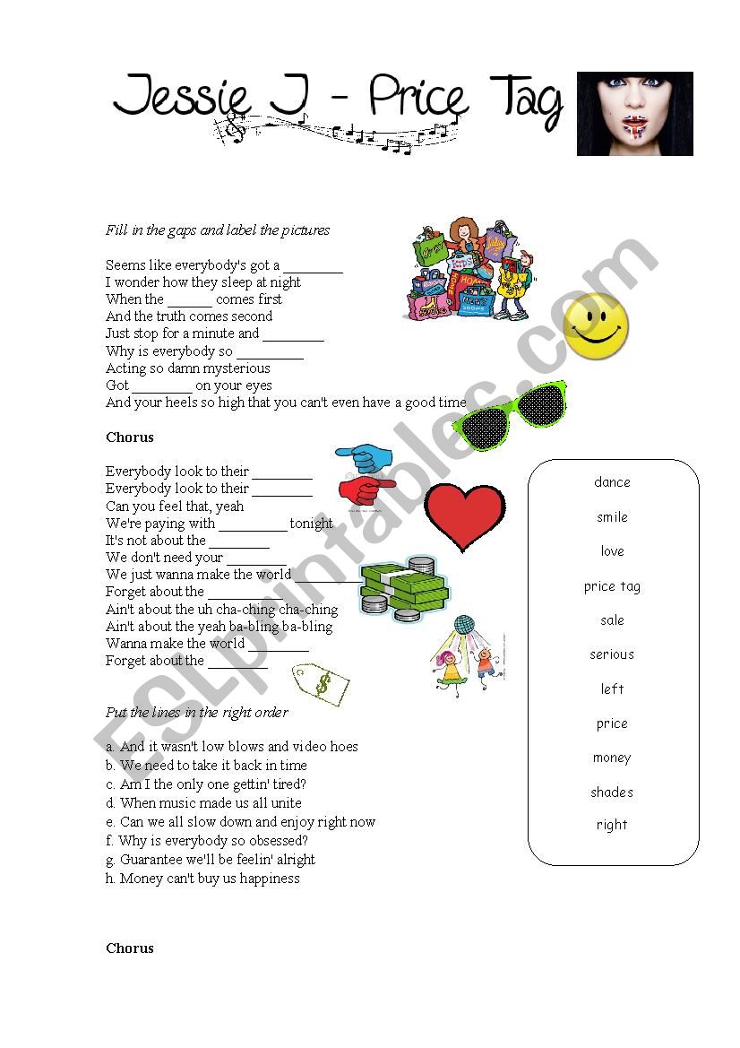 Price tag Jessie J ft b.o.b. worksheet