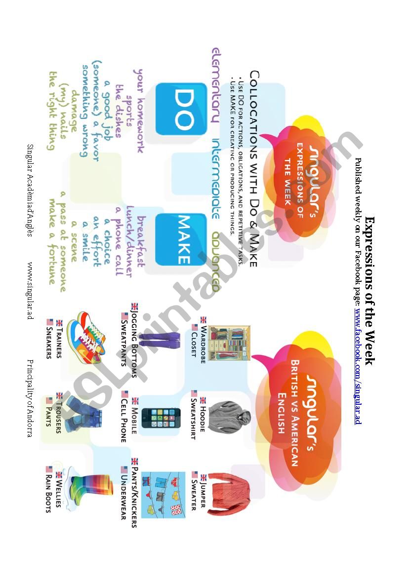 Expressions of the week: British vs American English & Collocations with Do and Make