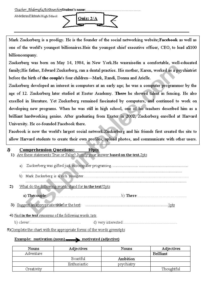 Bac Mid term Quiz  worksheet