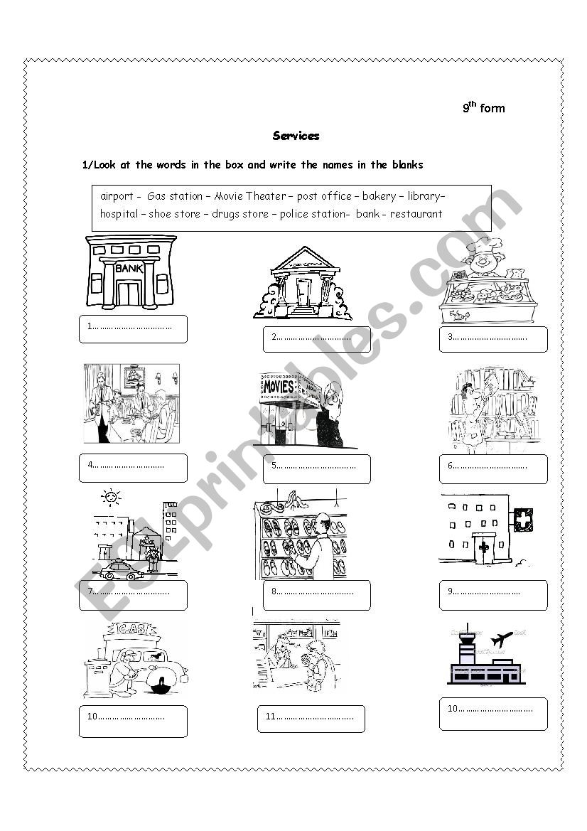 SERVICES worksheet