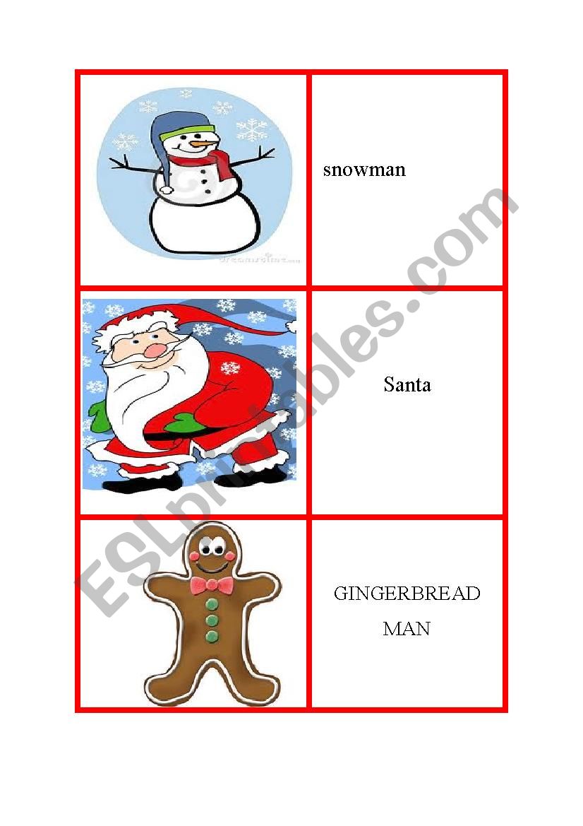 Christmas memory game worksheet