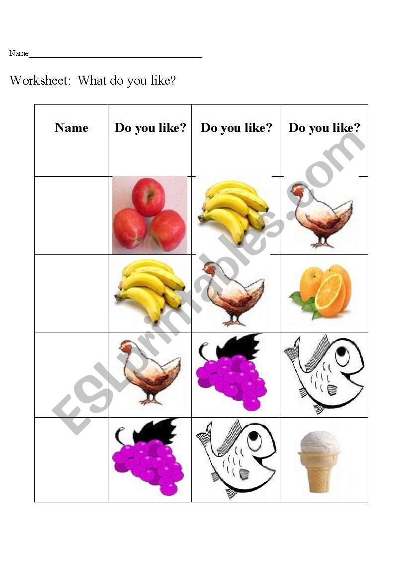 What do you like? worksheet