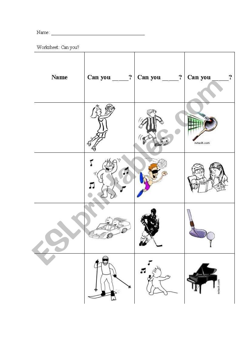 Can you .....? worksheet