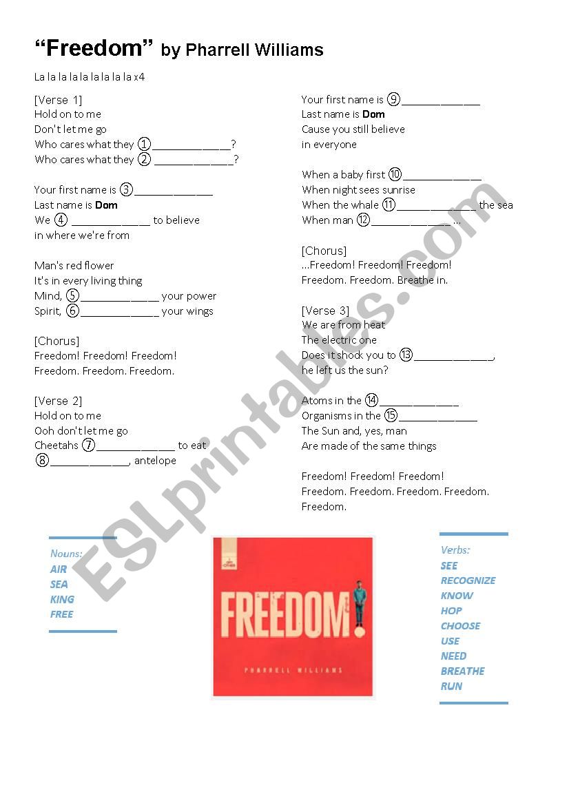 Freedom by Pharrell Williams  worksheet