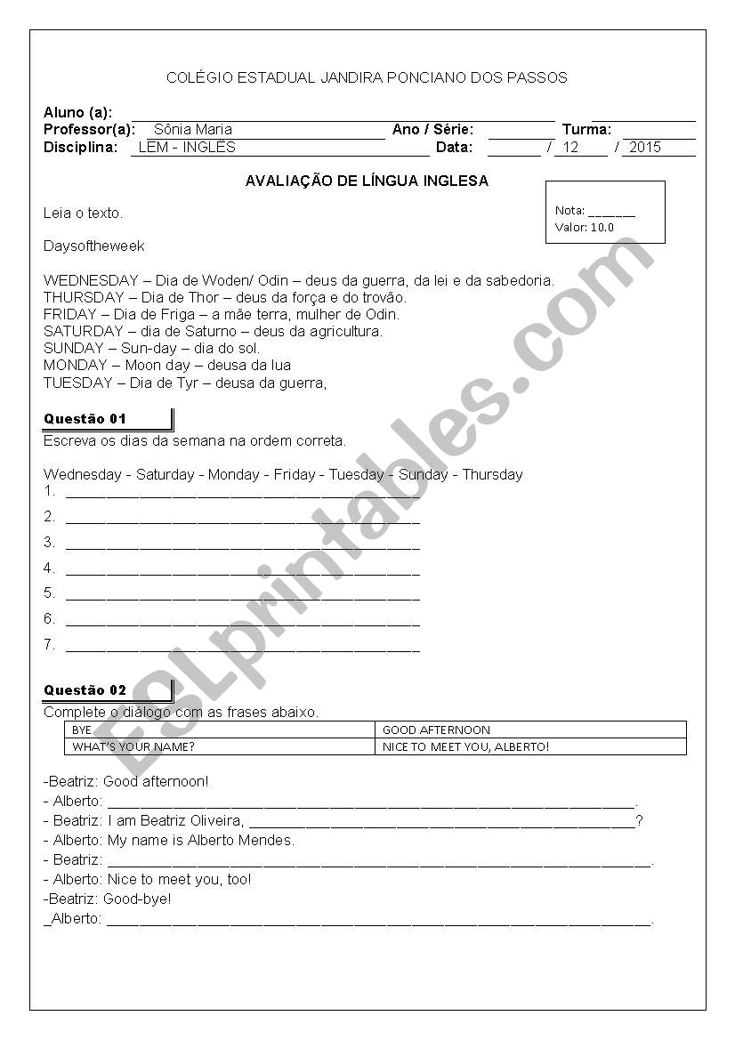 activite worksheet