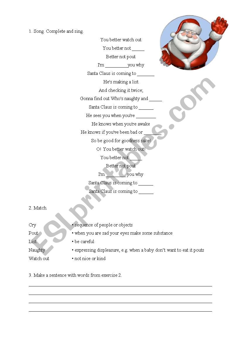 Santa Claus is coming to town worksheet