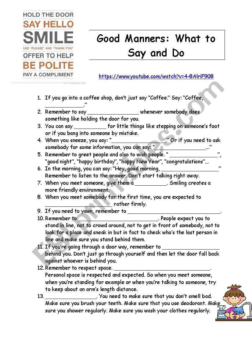 Good manners worksheet