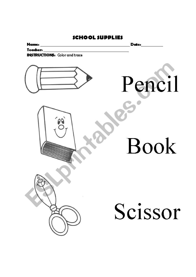 School Supplies vocabulary  worksheet