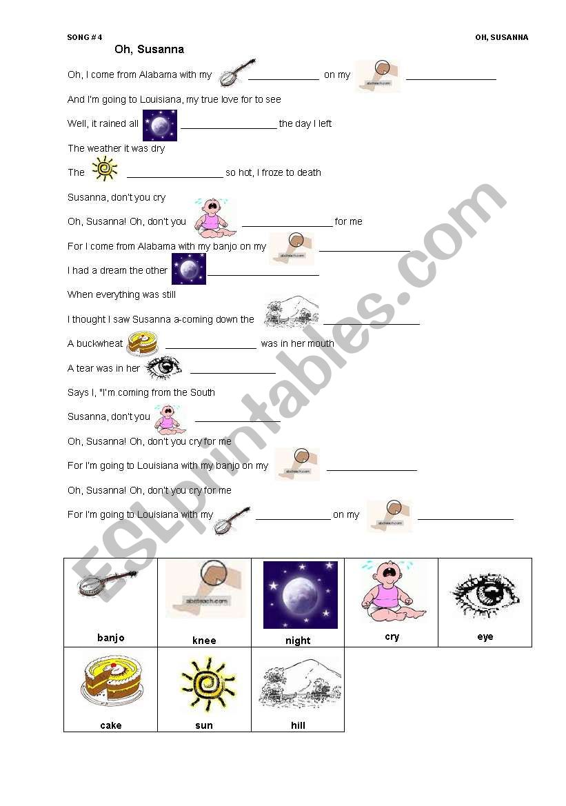 Oh Susana - Song and worksheet