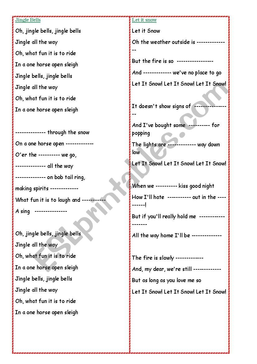 Christmas song activity worksheet