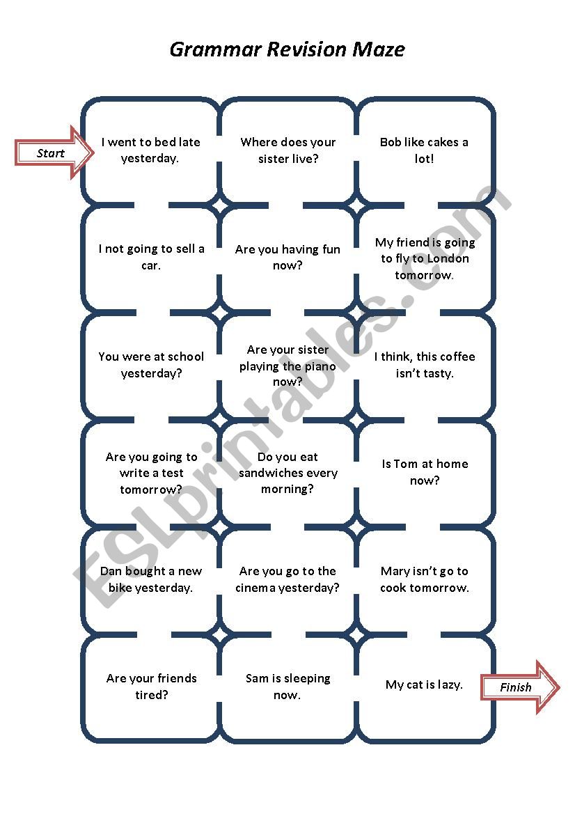 Grammar Revision Maze (Present Simple/Continuous, Past Simple, going to)