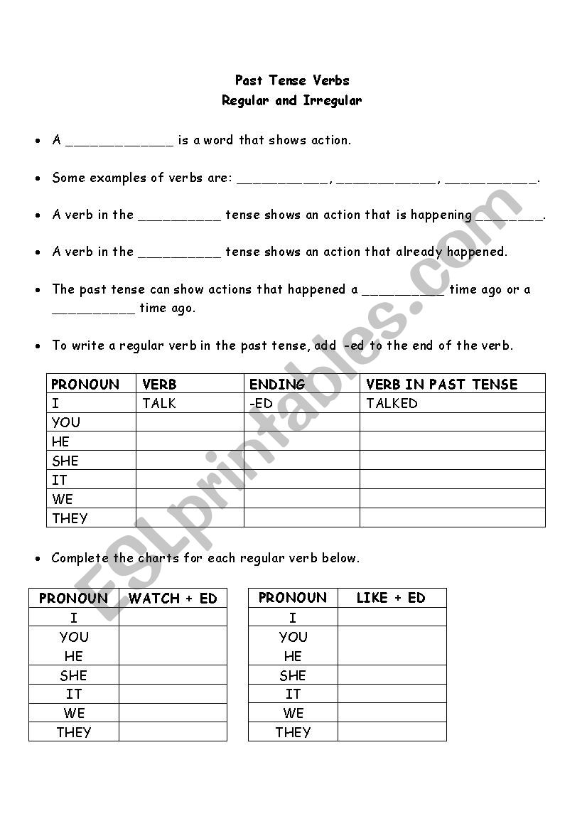 Past Tense Verbs worksheet