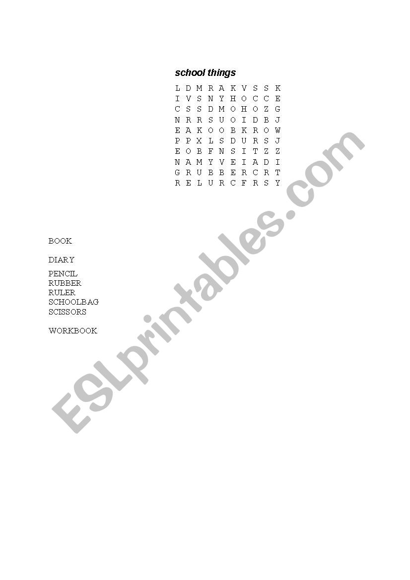 school things wordsearch worksheet