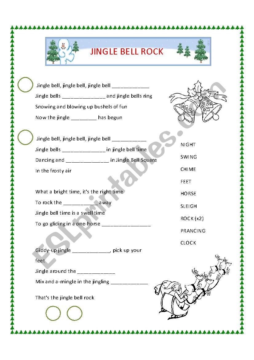 Jingle Bell Rock song and nursery rh…: English ESL worksheets pdf & doc