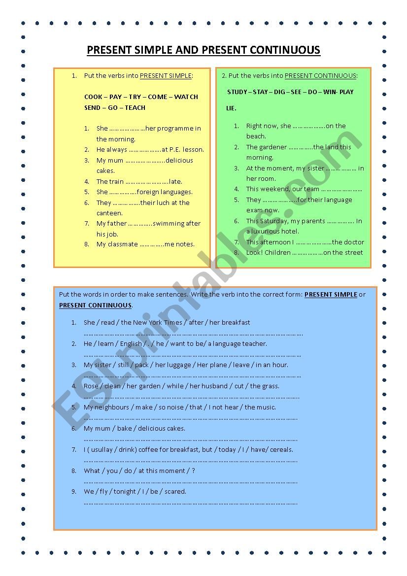 PRESENT SIMPLE AND CONTINUOUS worksheet